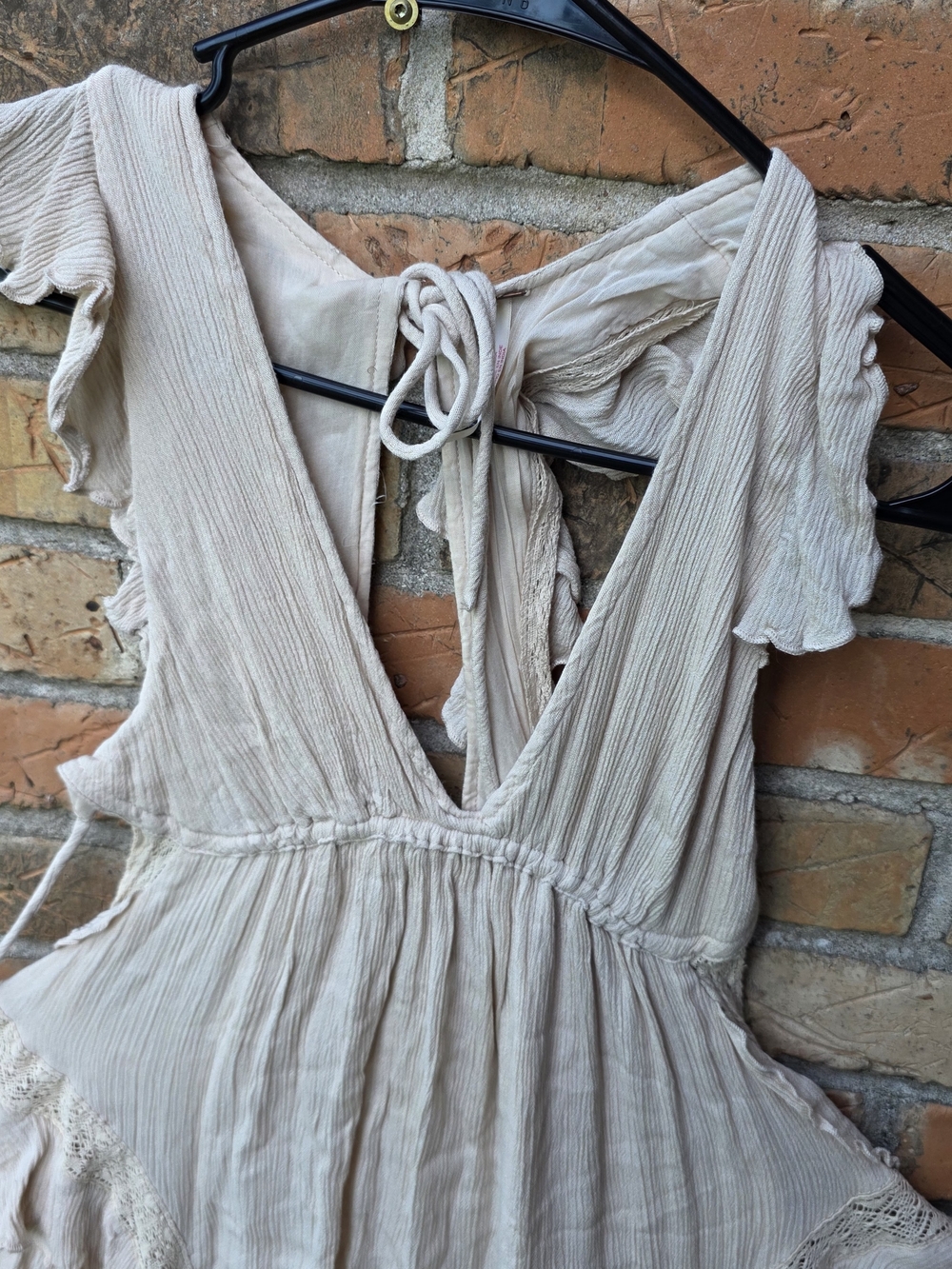 Free People Cream Ruffled Mini Dress - Picture 4 of 14